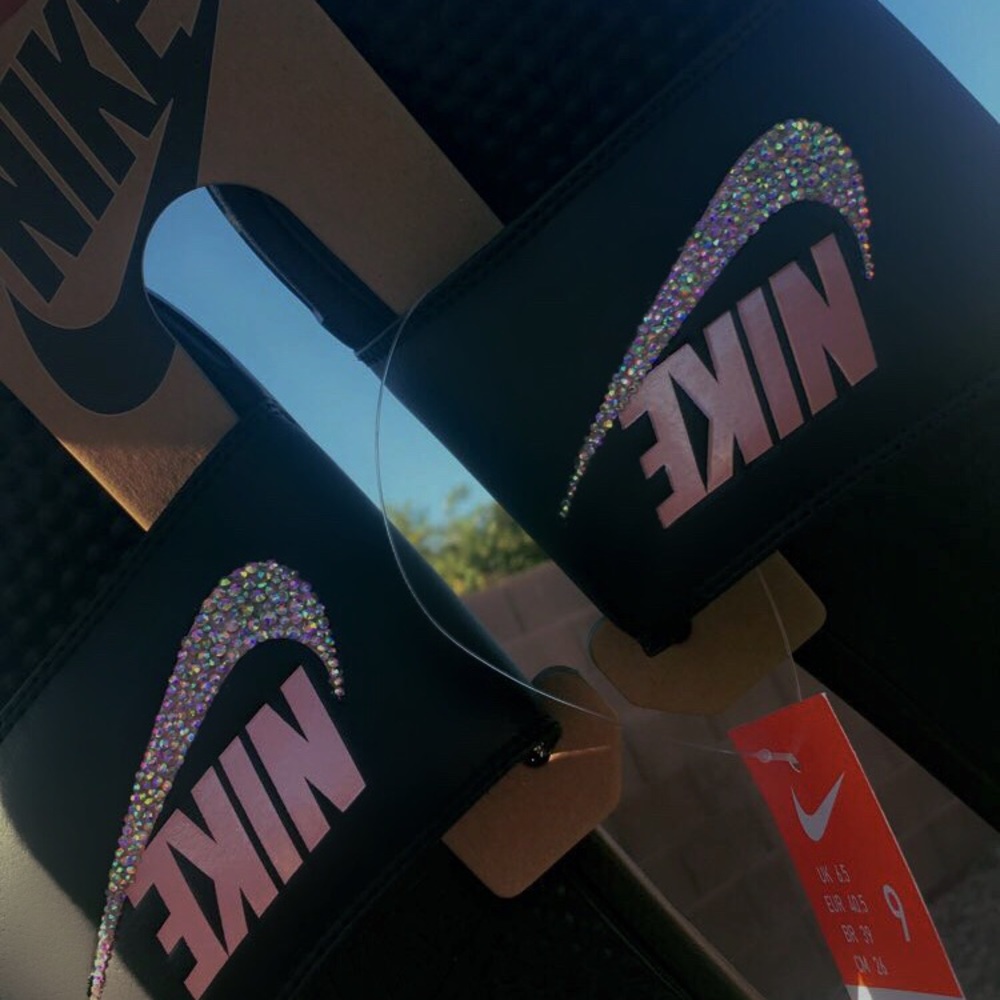 Custom Black Rhinestone Crystal Bling Nike Slides